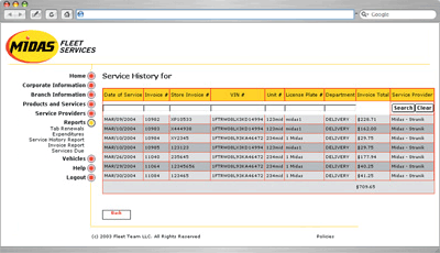 Midas Fleet Services Online History Reporting